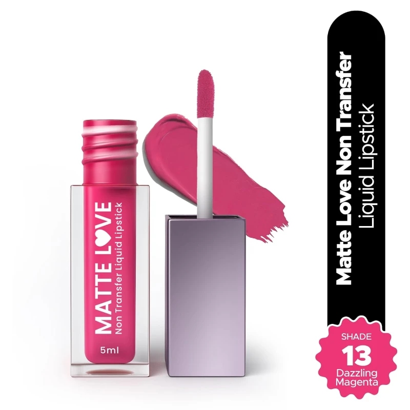 Hilary Rhoda Matte Love Non Transfer Liquid Lipstick | Lightweight & Matte Finish | Waterproof Lipstick for Women | Long Lasting & Non-Drying Lipstick | 5ml (Dazzling Magenta - Shade 13) - Thumbnail 2